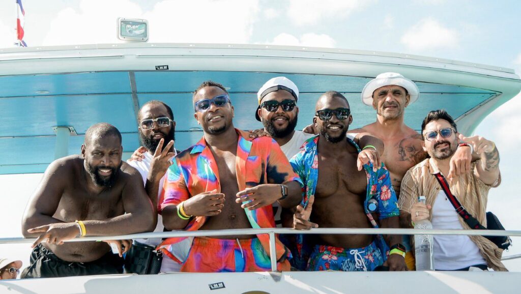 Group of friends on the deck of the party boat