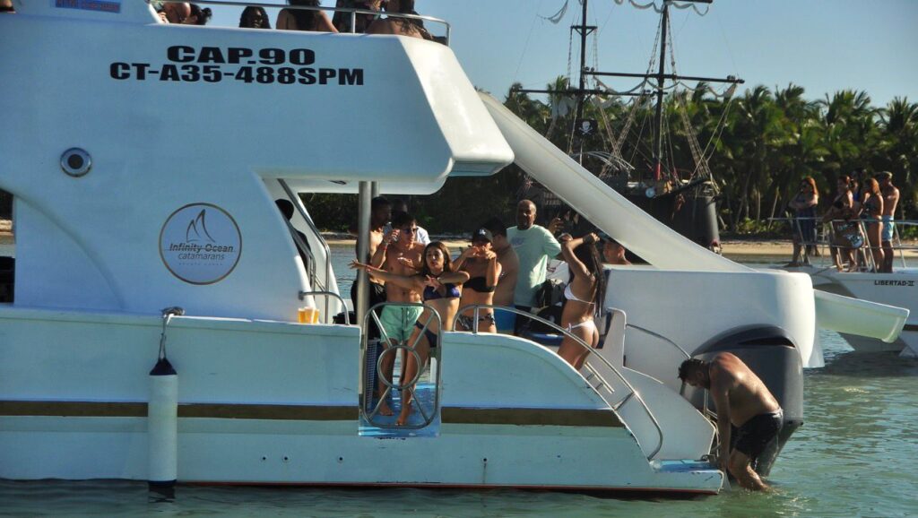 Catamaran with water slide at the natural pool
