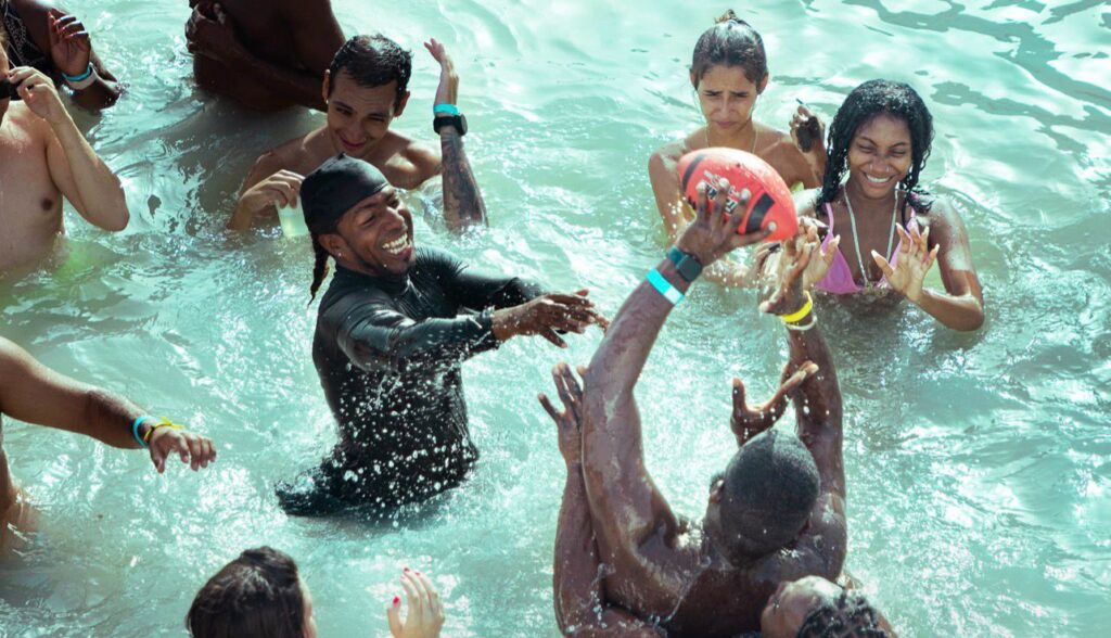 Guests playing in the natural pool during the Punta Cana party boat