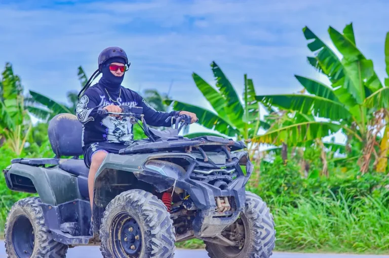 ATV group on a shaded tropical trail during the Punta Cana ride