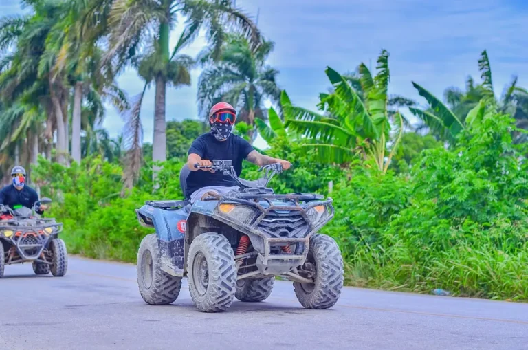 ATV group on a shaded tropical trail during the Punta Cana ride