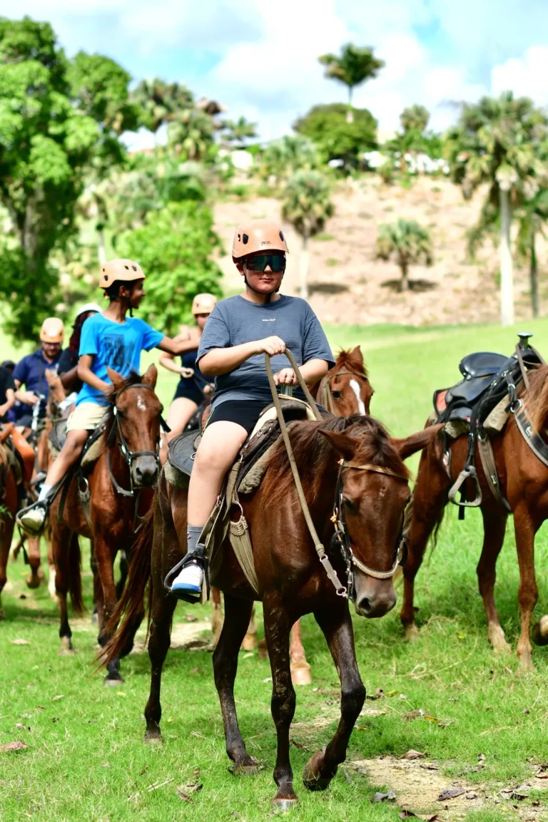 Group on horseback on a trail at La Hacienda Park