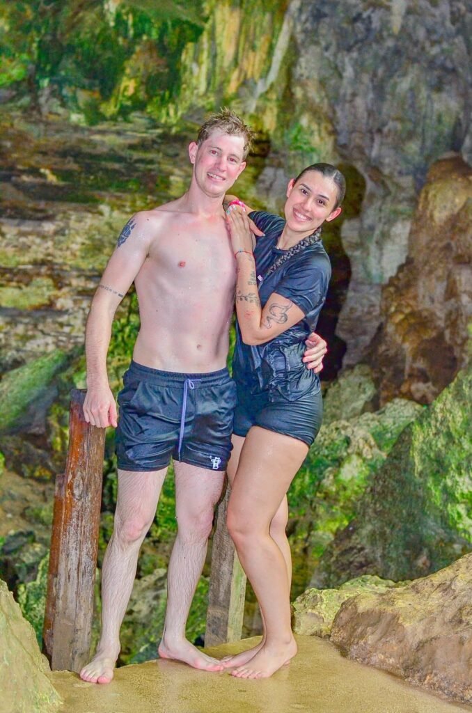 Couple inside a natural cave on the Dominican adventure