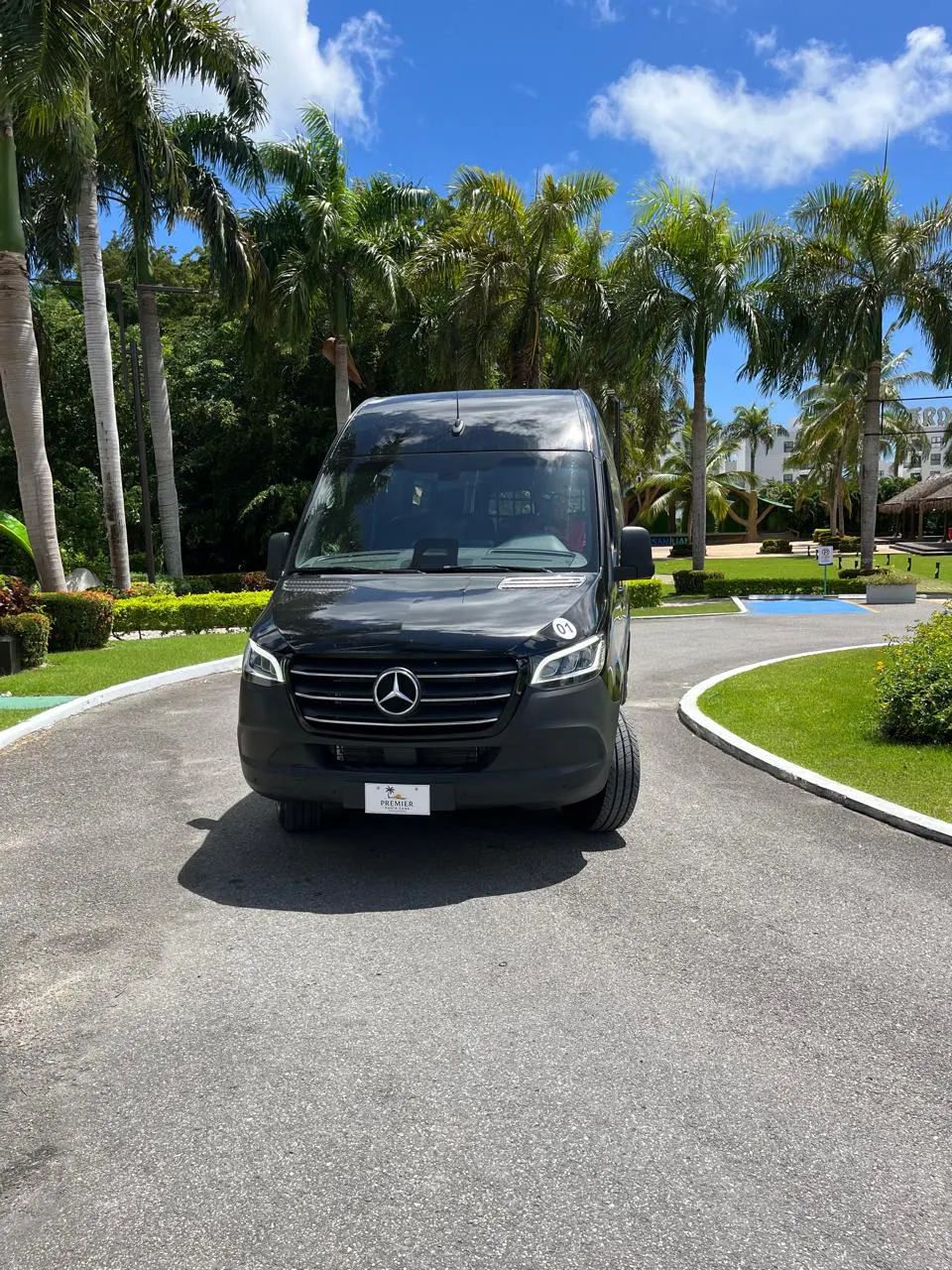 Black Mercedes-Benz Sprinter seen from the front